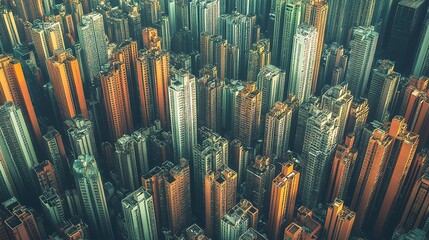 Wall Mural - A dense cluster of skyscrapers in a city business district, highlighting the urban density and architectural desig