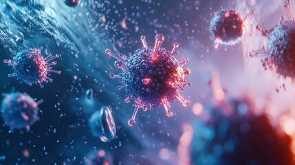 Poster - Nanotechnology engages with microscopic particles in a vibrant atmosphere, showcasing intricate interactions and advanced research applications
