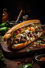 Philly Cheesesteak Sandwich with Onions and Peppers. Best For Banner, Flyer, and Poster