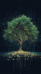 Canvas Print - Glowing tree connecting with digital data network