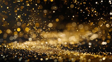 Aufkleber - Sparkling gold glitter falling on a black background