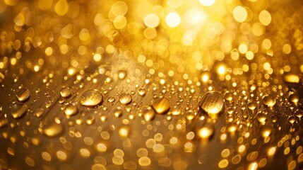 Leinwandbilder - Shiny golden rain droplets creating a shimmering effect