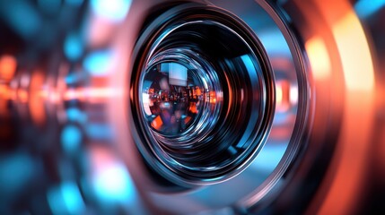 Poster - The artwork illustrates a detailed metamaterial lens reflecting vibrant colors and complex patterns, showcasing advanced optical technology