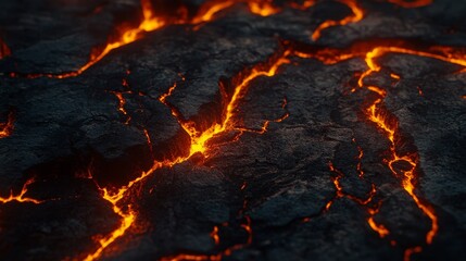 Canvas Print - Molten lava flowing through cracked earth surface background