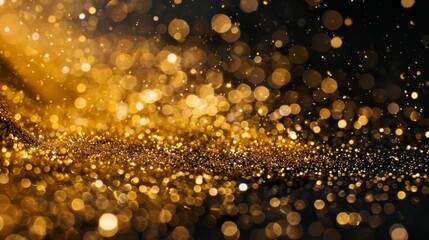 Poster - Bright gold glitter cascading in front of a black backdrop