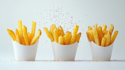 French fries in a box isolated on a white background 