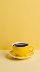 Vibrant Yellow Coffee Mug on Sunny Yellow Background: Minimalist, Modern, Pop Art