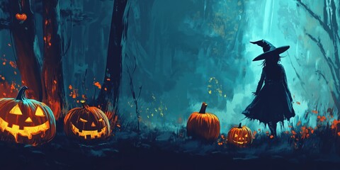 Witch in a Spooky Halloween Forest created by ai