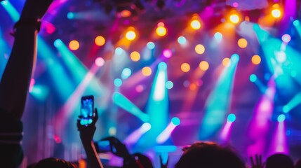 Poster - Concertgoers enjoying a show with colorful stage lights