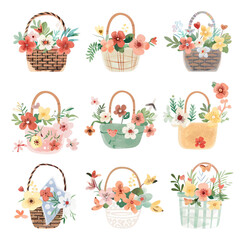 Festival decorations flower baskets watercolor 