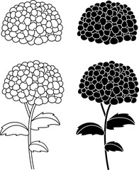 Canvas Print - Hydrangea Flower with Branch Stem and Leaves Illustration Clipart - Outline and Silhouette Stamp