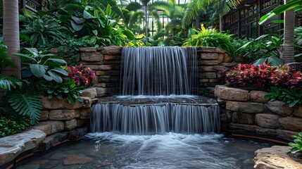 a waterfall in a garden. 