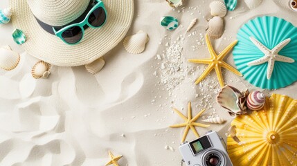 Wall Mural - Summer Vacation Essentials on the Beach