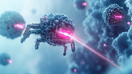Poster - Tiny nanobots are actively delivering chemotherapy agents to specific cancer cells in a complex biological environment