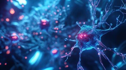 Poster - Nanobots engage in monitoring and analyzing cellular structures within a high-tech laboratory environment during nighttime