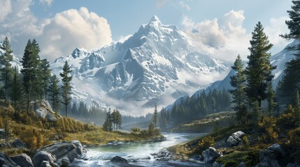 Wall Mural - Mountain Landscape With River