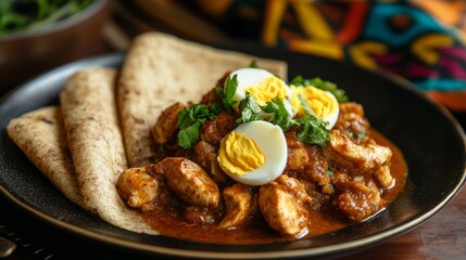 Wall Mural - Plate of Ethiopian injera, topped with a generous serving of spicy doro wat.