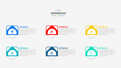 Wall Mural - Business  infographics design for Six Step, option, parts or process. Infographic 6 element design template for presentation.  process diagram, step banner, flow chart, 6 option template.