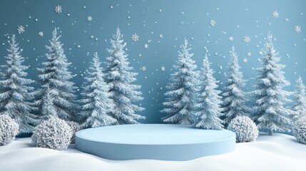 Poster - Winter wonderland podium on a cool blue background