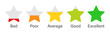© Kingwardobe - Rating star set for customer feedback or product experience with bad poor average good and excellent text. Five-star rating scale. Vector illustration.
