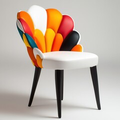 Poster - A colorful chair with a bright orange, yellow and white seat, AI