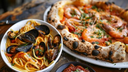 Canvas Print - Shellfish Pasta Pizza And Italian Food