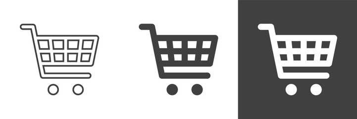 Sopping basket store illustration in 3 variations isolated. Web supermarket. Vector icons in flat style