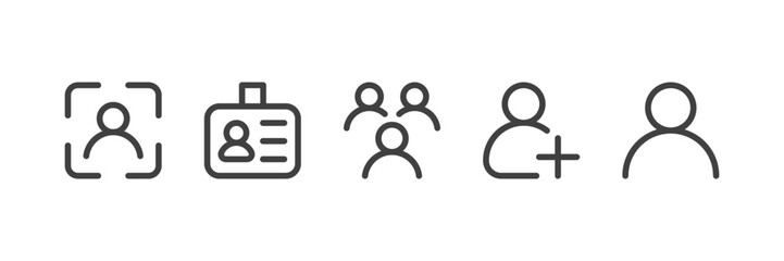 Wall Mural - person black outlined illustration set. user, add member, group, badge and portrait. vector icons in