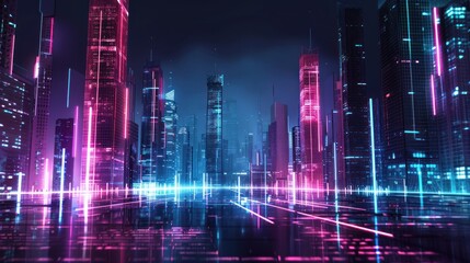 Sticker - Neon Cityscape - Futuristic City Lights