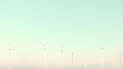   A herd of cattle grazes nearby while wind turbines spin in the background