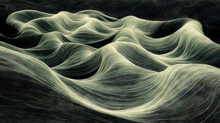 Wall Mural -   Black-and-white image of ripples on a water surface with a mountain backdrop