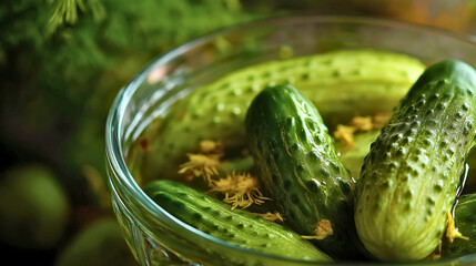 Pickled cucumbers placed in a jar with preservatives, pickled cucumbers from a jar with preservatives and caraway seeds.