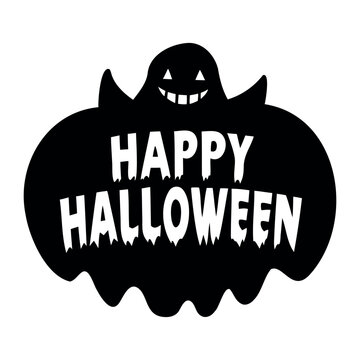 Happy Halloween typography horror text Design with bats, spiders, and pumpkin