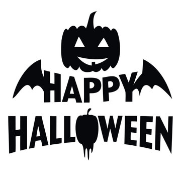 Happy Halloween typography horror text Design with bats, spiders, and pumpkin
