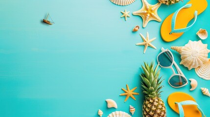 Wall Mural - Summer Vibes: Seashells, Sunglasses, and Flip-Flops