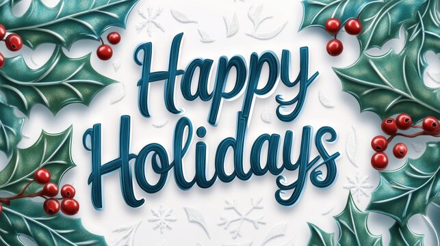 A greeting card with holly leaves and berries on it, AI
