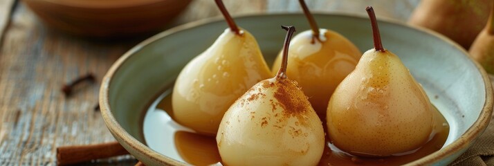 Poster - Poached Pears with Spiced Syrup and Ice Cream Spheres - A Tempting Treat