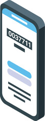 Sticker - smartphone showing queue number isometric icon, concept of waiting list