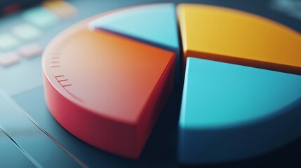 Poster - Close-up of a 3D pie chart with a portion pulled out to emphasize a specific segment, showcasing detailed data and a modern, professional look.