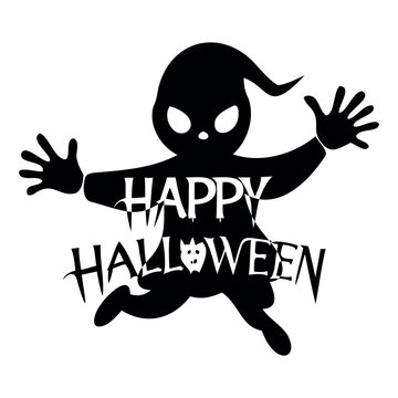 Happy Halloween typography horror text Design with bats, spiders, and pumpkin