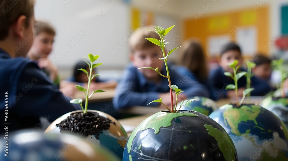 Young Plants Growing in Globes - Earth Day Sustainability Concept in ...