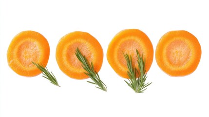 Four Carrot Slices with Sprigs of Rosemary