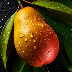 Wall Mural - illustration of Mango adorned with glistening droplets of water top, Generative ai