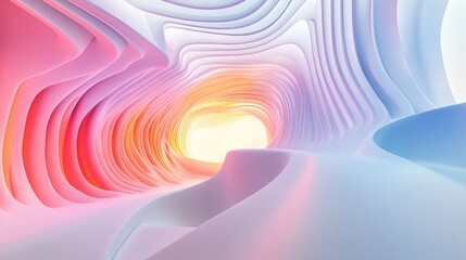 Poster - White smooth abstract architectural background with colorful gradient lines 3D rendering and illustration