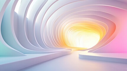 Poster - White smooth abstract architectural background with colorful gradient lines 3D rendering and illustration