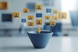 © Apaporn - Digital marketing funnel concept with profile icons and connections representing targeted customer acquisition and lead generation.