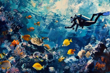 Diving with fish in the ocean