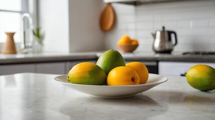 single raw mango prepared for ingredient isolated in a kitchen background