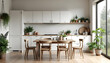 © Aiustock - Modern Kitchen Interior with Dining Table and Plants