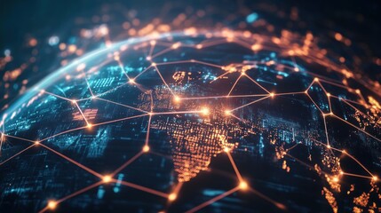 Global Network with Interconnected Nodes and Data Flow